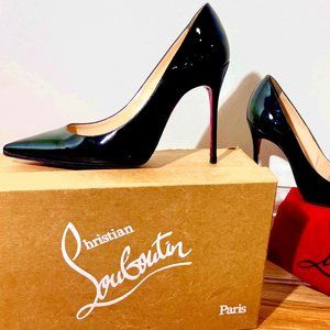 *Authentic* Christian Louboutin, Kate 100 mm Pumps, Black Patent Calf Leather